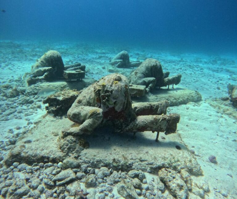 Sculpture covered in coral at the MUSA underwater museum
